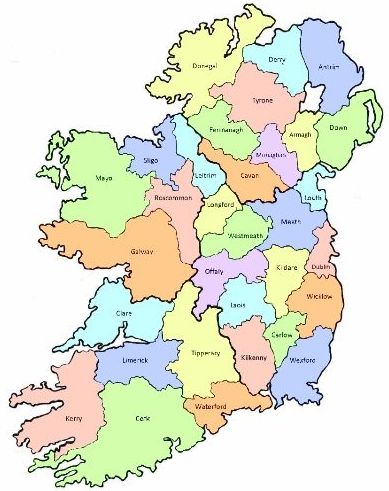 Free Printable on This County Map Of Ireland Shows All 32 Counties On The Island  It