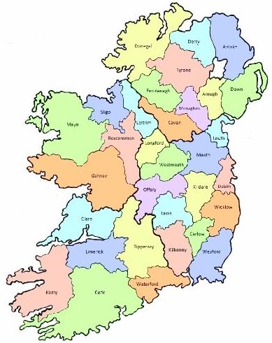 Free Printable on This County Map Of Ireland Shows All 32 Counties On The Island It
