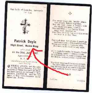 Patrick Doyle's memorial card