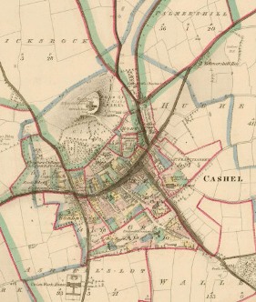 19th century coloured map of Cashel, Co Tipperary, Ireland.