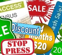 Composite of images announcing discounts, money off savings and sales.