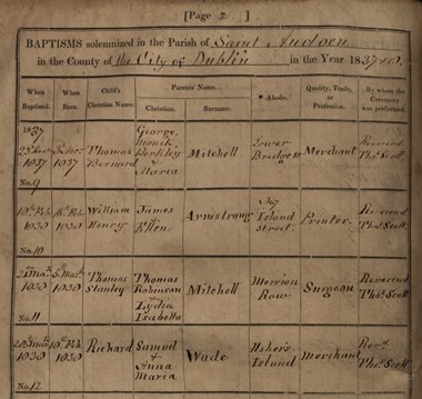 Part of a page from St Audoen's 1837 baptism register.