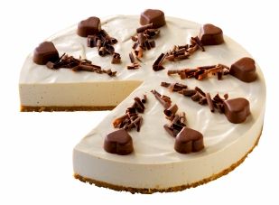 Bailey's Irish cream cheesecake, with one slice removed.