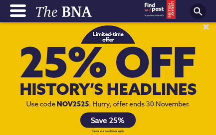 BNA 25% off Nov 2025