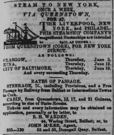 1862 Advert for Atlantic crossing