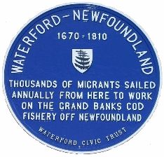 Commemorative plaque in Waterford to emigrants who went to Newfoundland.